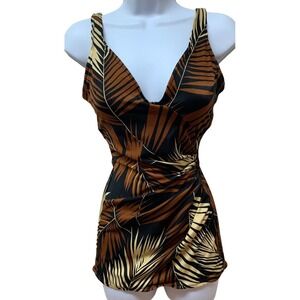 Vintage Jantzen One Piece Swimsuit Women's 12 Retro Tropical Print NEW NOS
